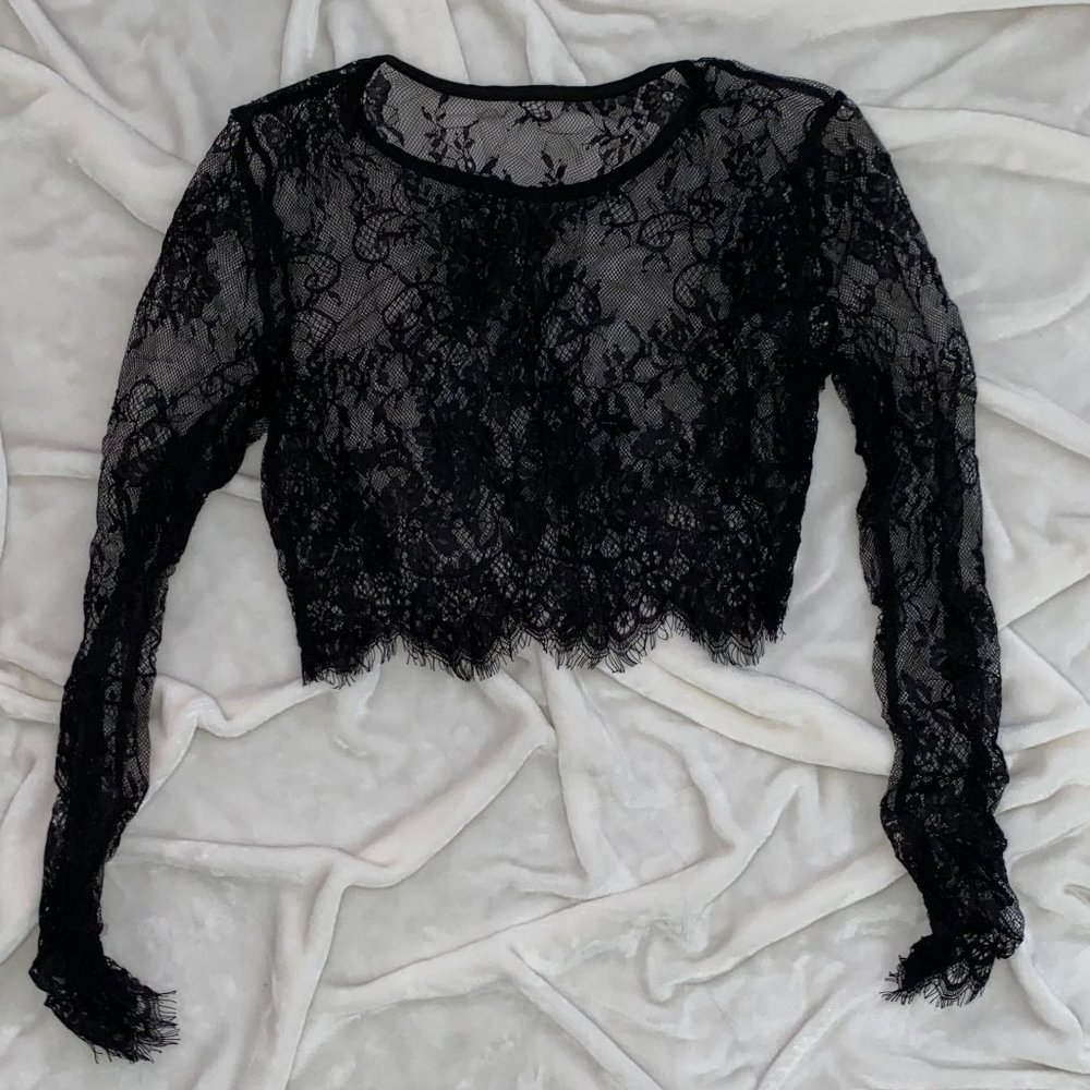 Lace Long Sleeve Crop Top | Black | NWOT